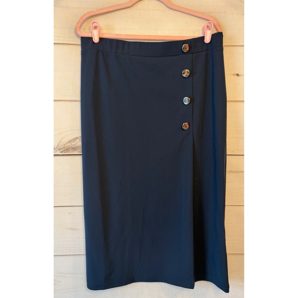Long Tall Sally Navy Blue Button Detail Midi Pencil Skirt Size US 12 NWT